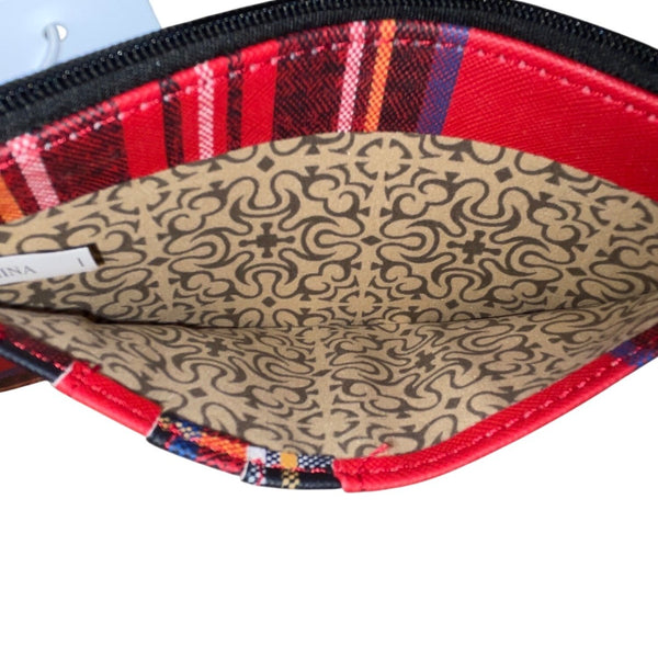 Plaid Women’s Red Faux Leather Clutch Pouch With Coin Purse & Tassel Keyring