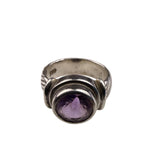 Sterling Silver Womens Purple Amethyst Stone Ring Size 5 Vintage Textured Band