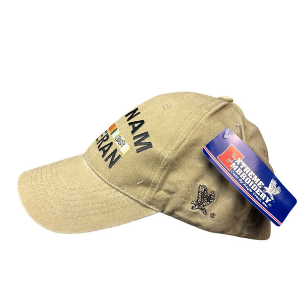 Embroidery Unisex Khaki Vietnam Veteran Adjustable Cap With Embroidered Design