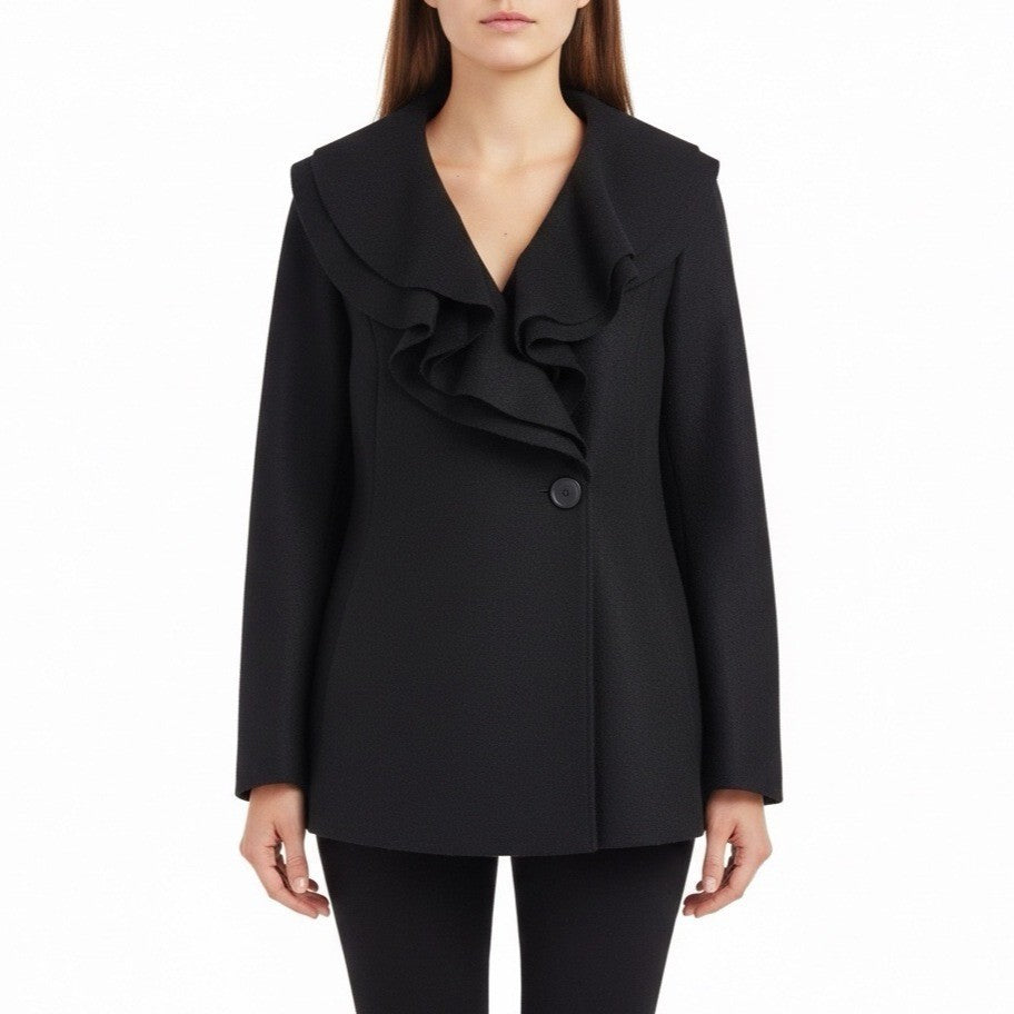 Lafayette 148 Womens Black Wool Ruffled Blazer Button Front Size 6P