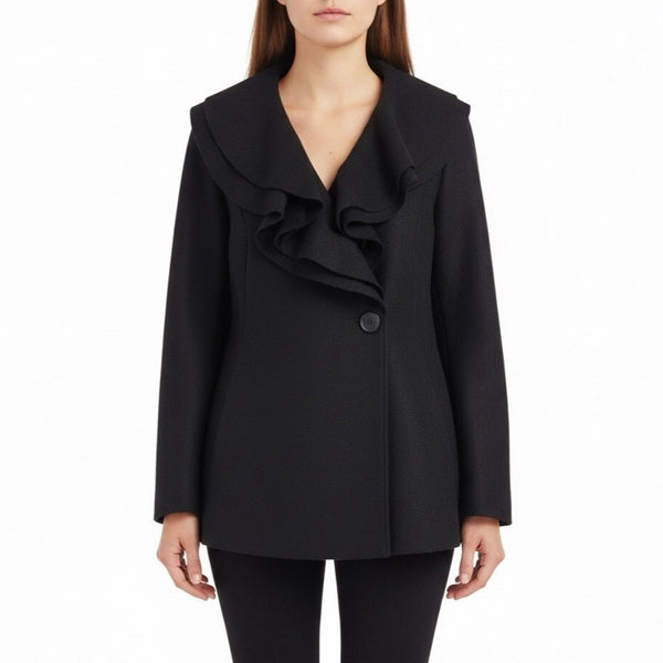 Lafayette 148 Womens Black Wool Ruffled Blazer Button Front Size 6P
