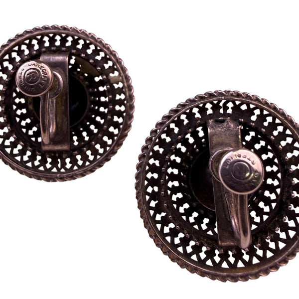 Vintage Lang Sterling Silver Round Cable Screw-Back Earrings Woven Dome Design