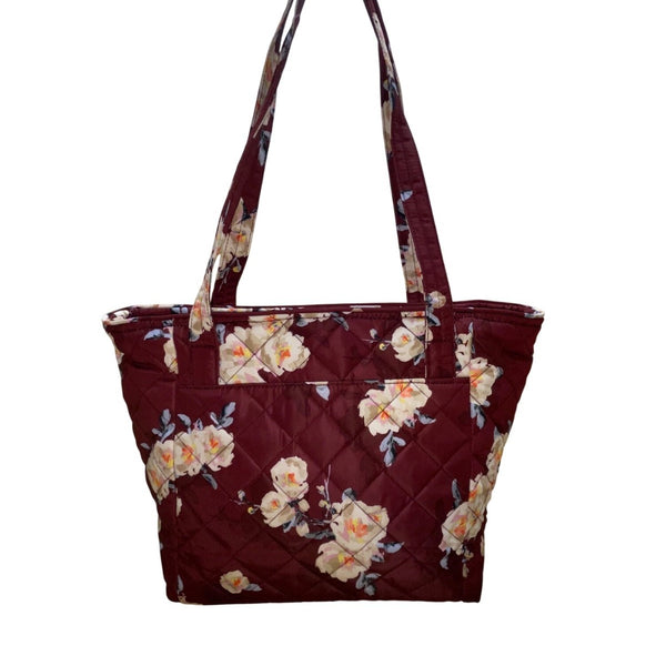 Vera Bradley Women’s Maroon Quilted Blooms & Branches Floral Print Vera Tote Bag