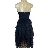 Vintage TD4 Strapless Black Lace Tiered Party Dress With Bow Back Detail Sz 7/8