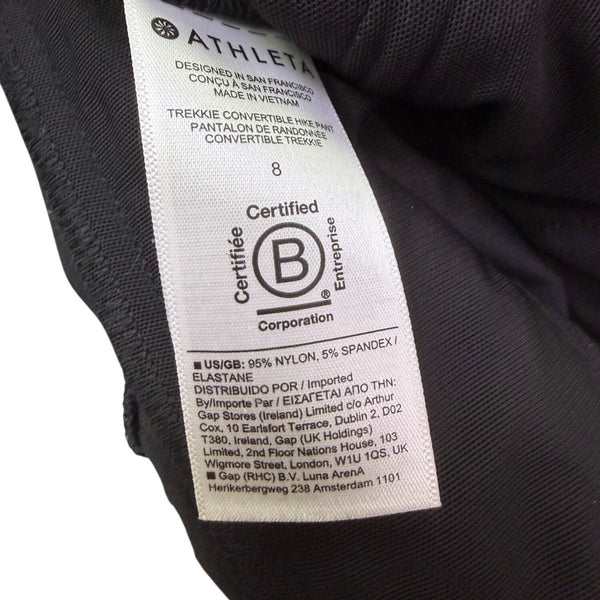 Athleta Womens Black Convertible Hike Pants Outdoor Wear Comfort Fit  Size 8
