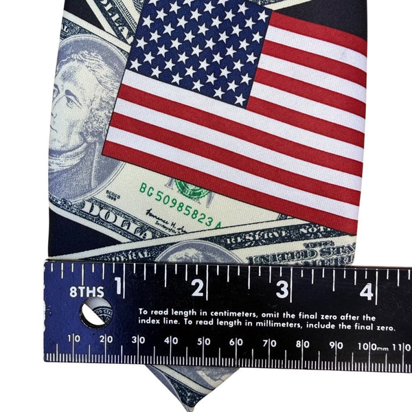 Rene Chagal Mens Multicolor Novelty Money & American Flag Tie