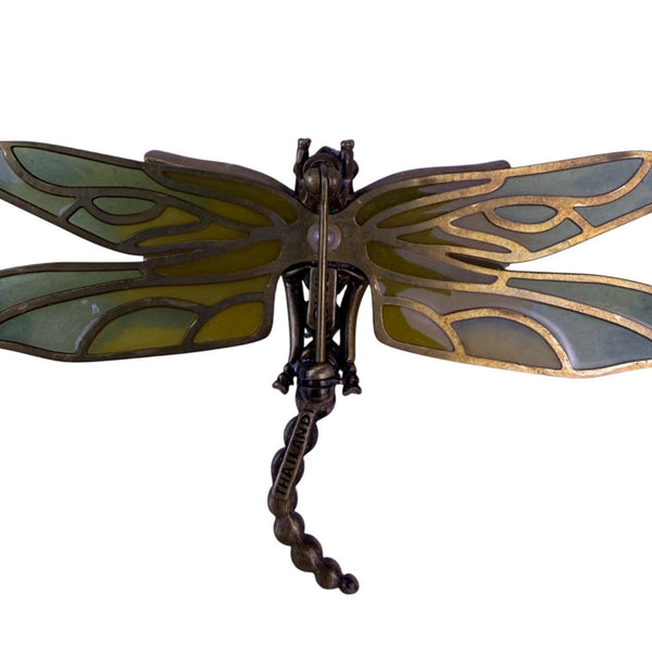 Kenneth Jay Lane Gold Tone & Green Rhinestone Dragonfly Brooch Enamel Wings
