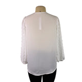 Gaovot Women’s White V-Neck Blouse Textured Long Sleeve Dot Details Size M - New