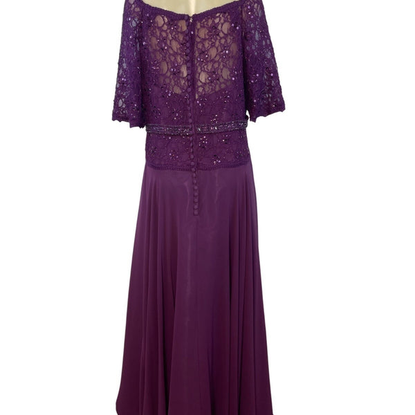 MGNY Women’s Magenta Lace & Chiffon Evening Gown With Sequins Size 16