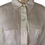 Theory Womens White Ramie Button-Up Long Sleeve Blouse With Pockets Size SP