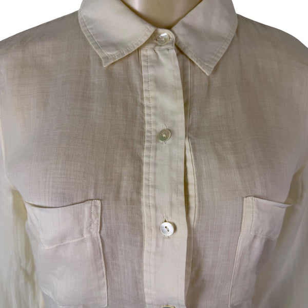 Theory Womens White Ramie Button-Up Long Sleeve Blouse With Pockets Size SP