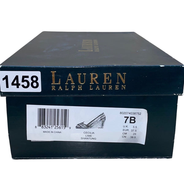 Lauren Ralph Lauren Women’s Lime Shantung Cecilia Peep Toe Wedge Shoes Size 7B