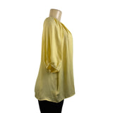 Ann Taylor Women's Yellow Blouse Relaxed Fit Pleated Scoop Neck Size L - New