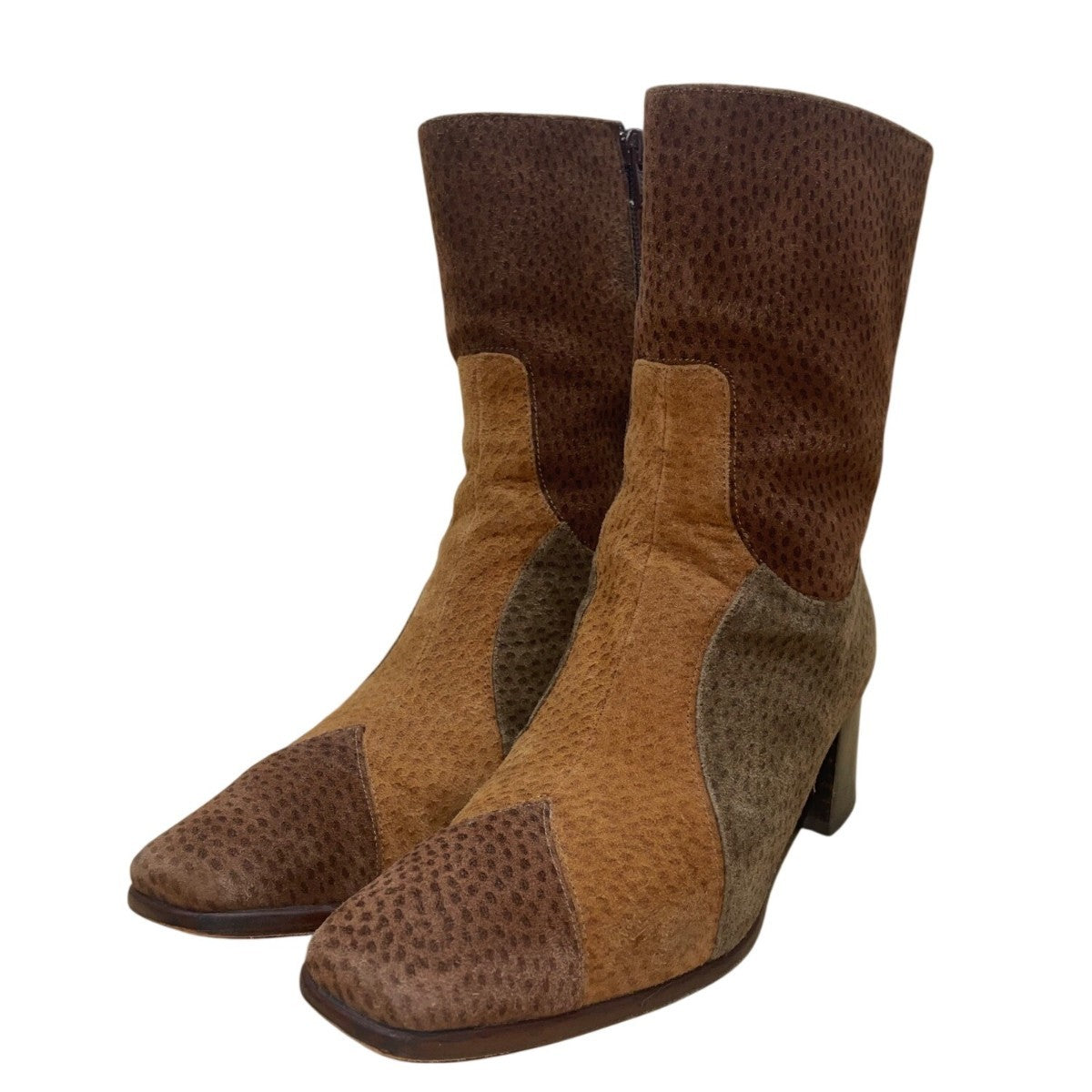 Chiarini Womens Brown & Tan Leather Mid-Calf Boots Block Heel Size 6