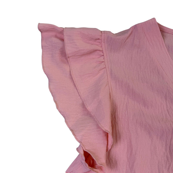Blooming Jelly Womens Pink V-Neck Ruffle Sleeve Blouse Top Size L