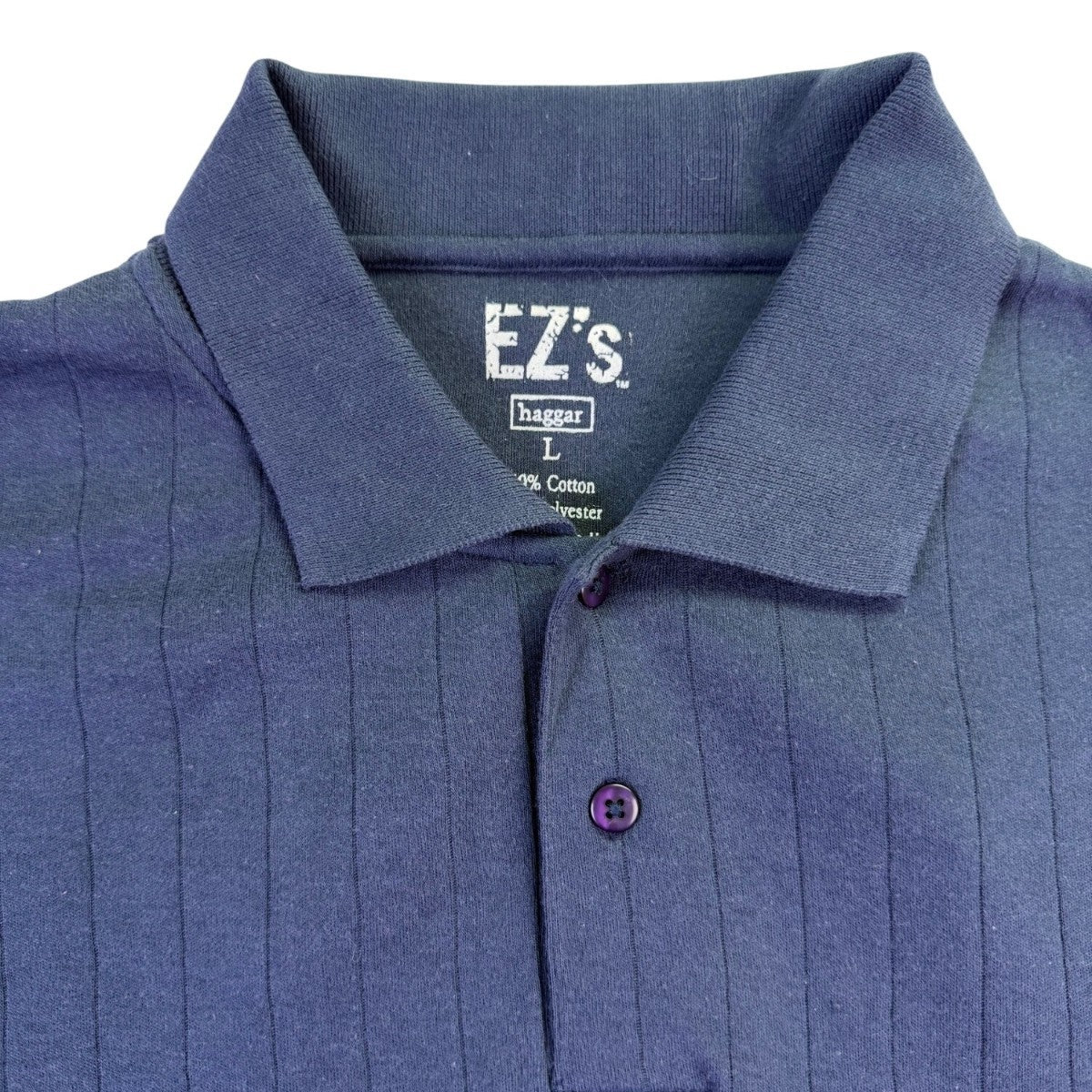 EZs Haggar Mens Navy Polo Shirt Comfortable Short Sleeve Durable Sz L