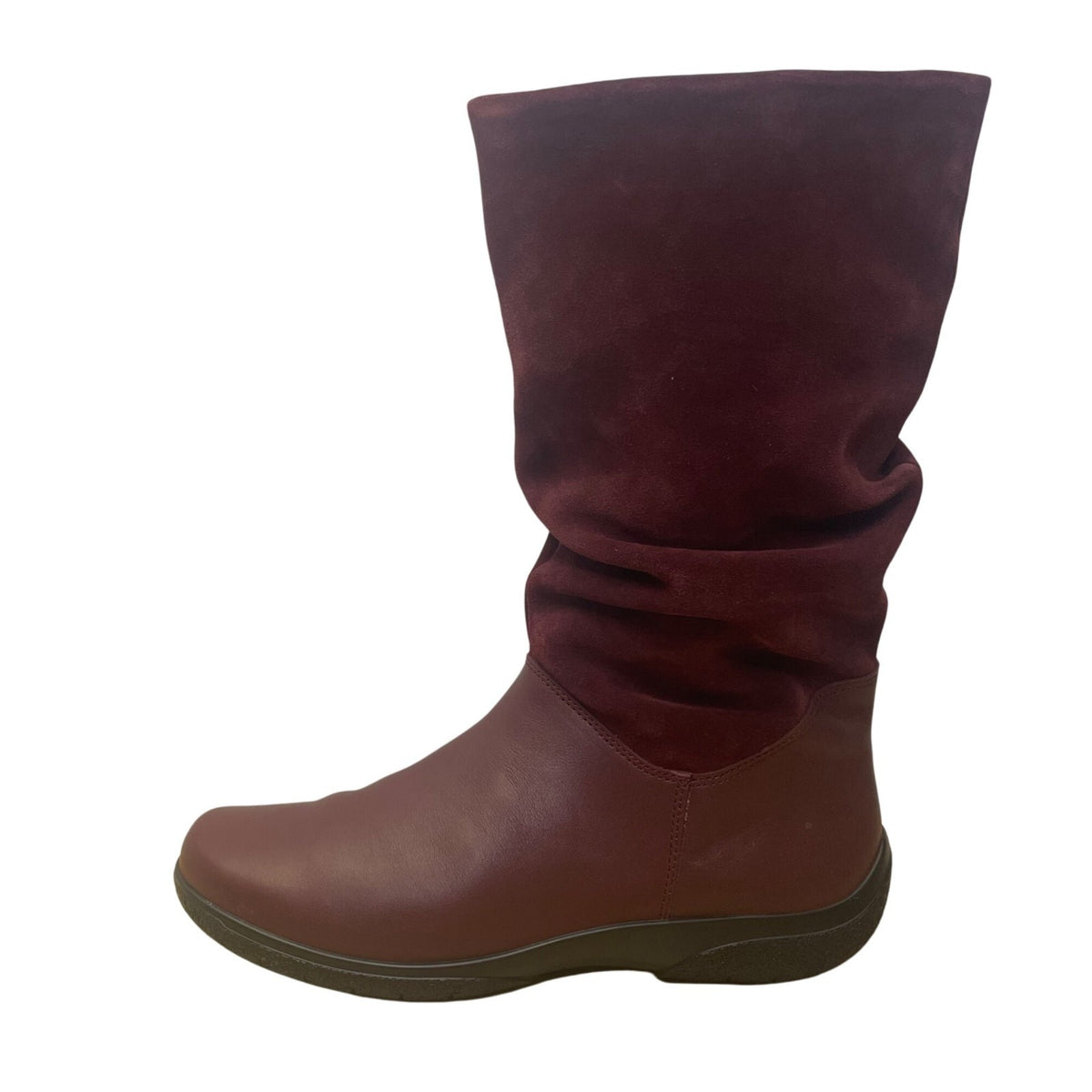 Hotter Women’s Burgundy Leather/Suede Zip Up Mystery Mid-Calf Boots Size 8.5