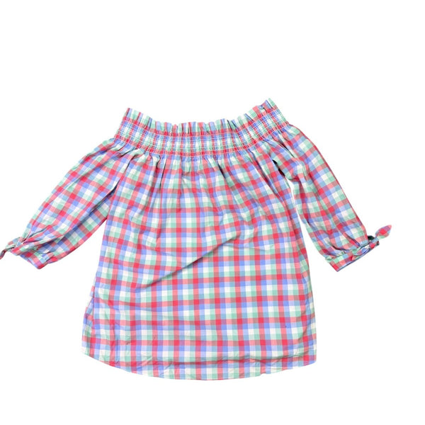 Kate Spade Womens Multicolor Off-Shoulder Top Broome Street Madras Plaid Sz S