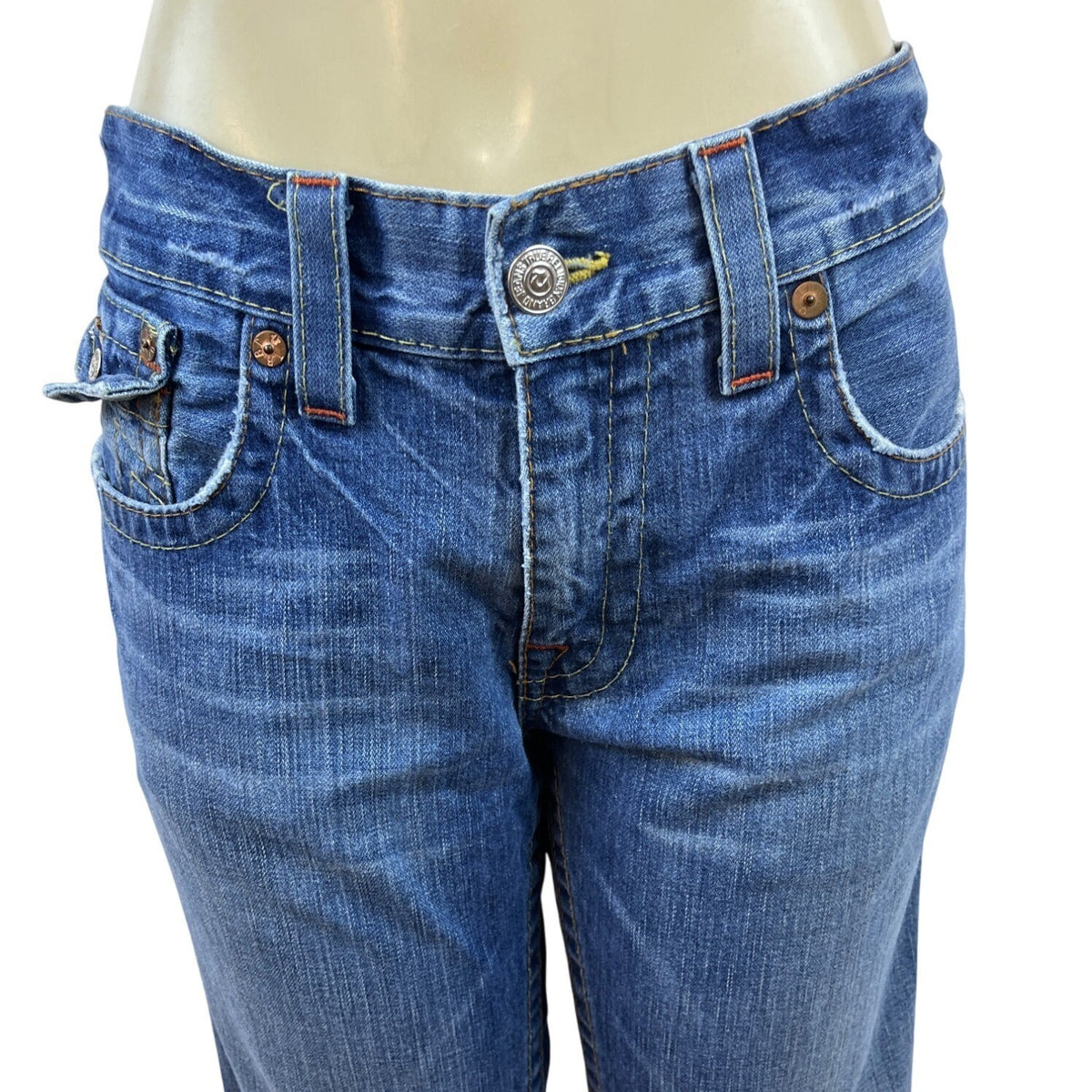 True Religion Womens Embroidered Bootcut Jeans Section Billy Medium Wash