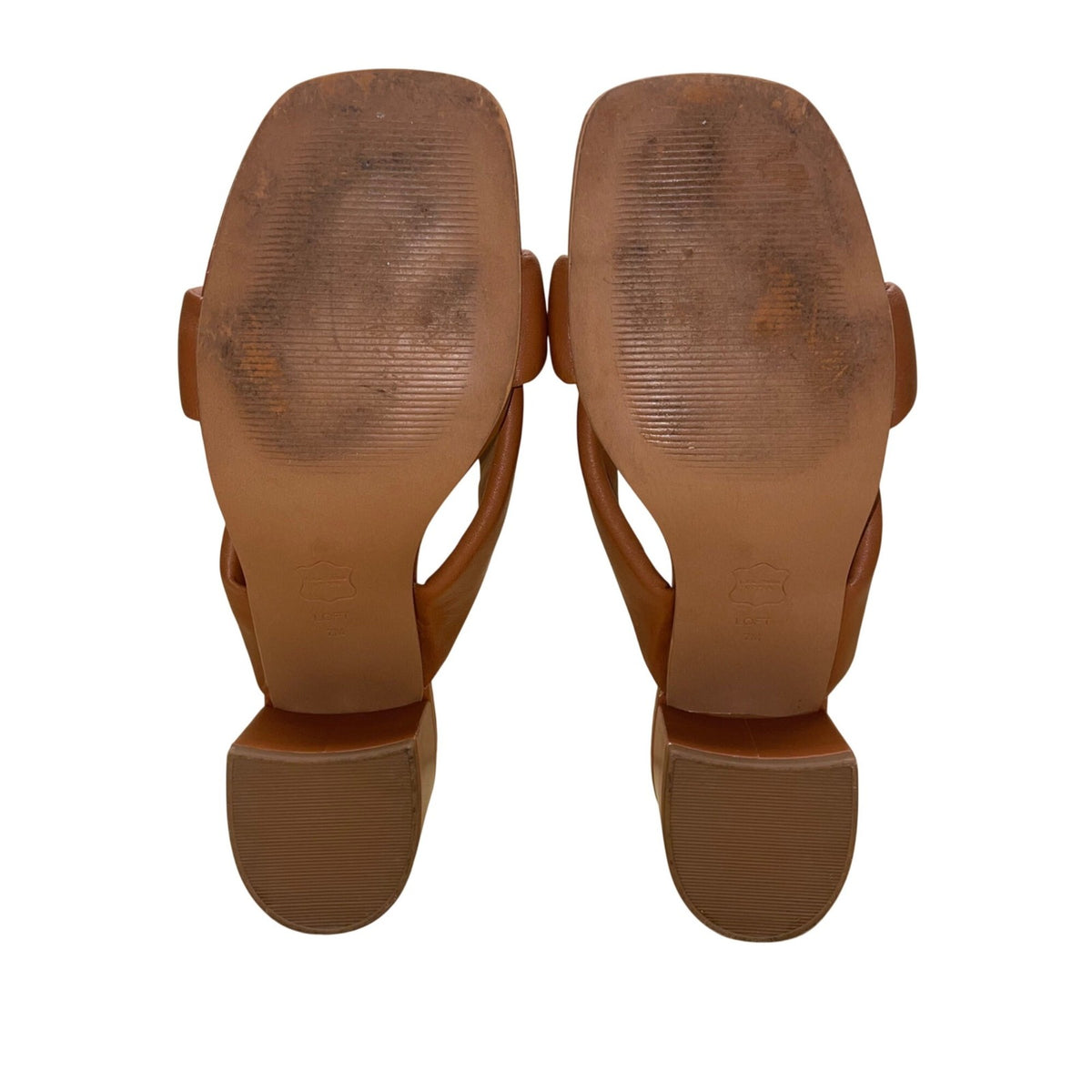 Loft Women’s Brown Leather Puffed Twist Strap Block Heeled Sandals Size 7M