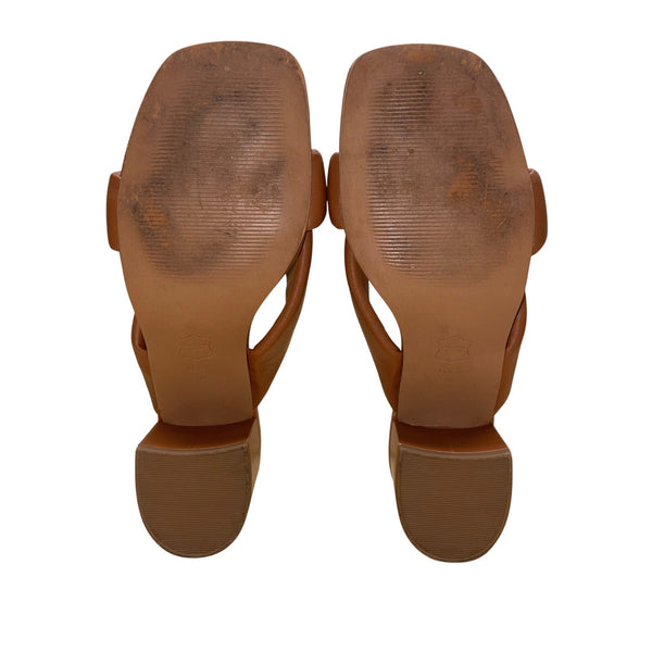 Loft Women’s Brown Leather Puffed Twist Strap Block Heeled Sandals Size 7M