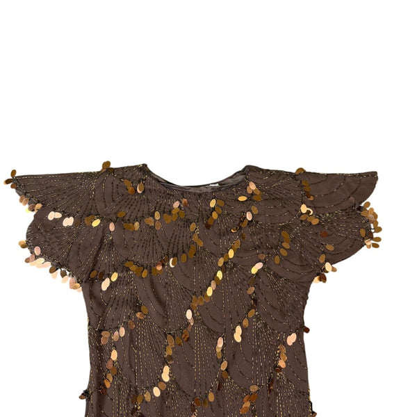 Oleg Cassini Womens Brown Silk Mesh Sequin Embellished Cocktail Dress Size 8