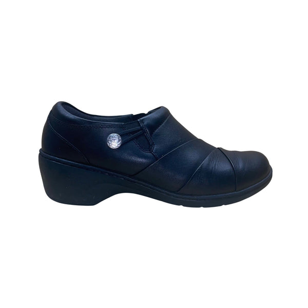Clarks Women’s Black Leather Slip-On Comfort Shoes Size 7.5M