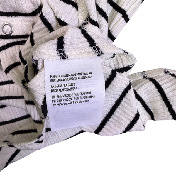 American Eagle Women Black & White Stripe Bodysuit Soft & Sexy Rib Size S