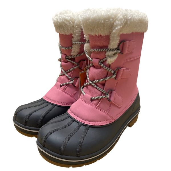 Cat & Jack Girls Pink & Gray Faux Fur Thermolite Winter Snow Boots Size 6