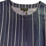 Donna Karan Womens Navy Cotton-Blend Stripe Belted Dress Size L