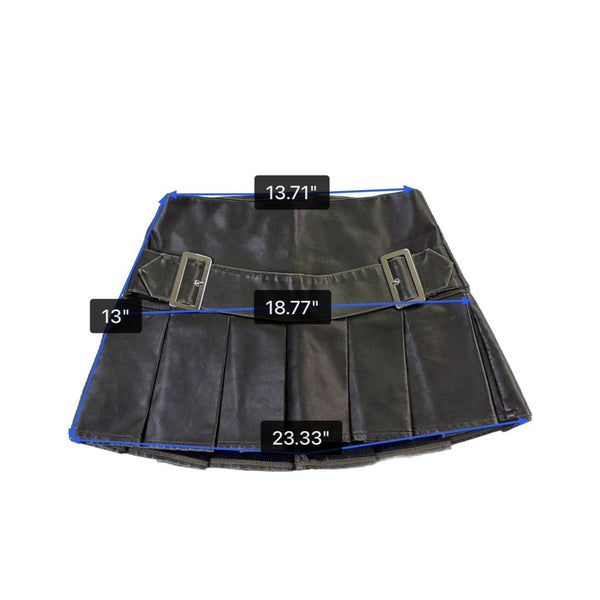 Pretty Little Thing Women Black Faux Leather Mini Pleated Skirt W/Buckle Sz  0