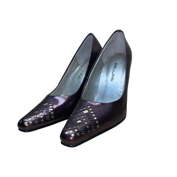 Bellini Women’s Maroon Patent Leather Laser Cut Pointed-Toe Trina Heels Size 8.5