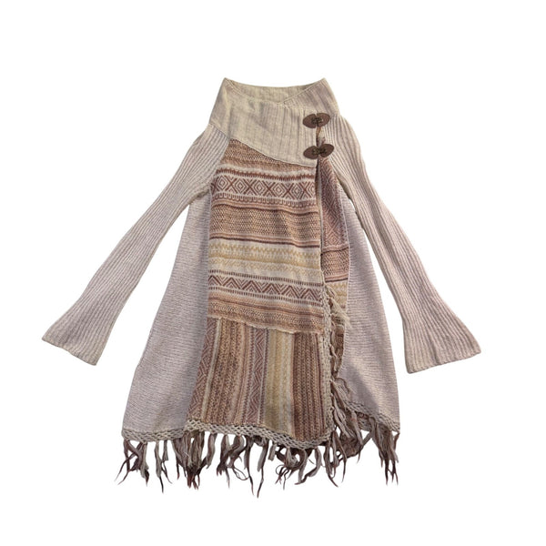 Free People Womens Beige Fringe Knit Cardigan Sweater Long Sleeve Size XS