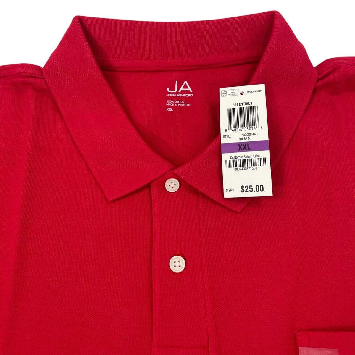 John Ashford Mens Red Polo Shirt Short Sleeve Casual  Sz XXL
