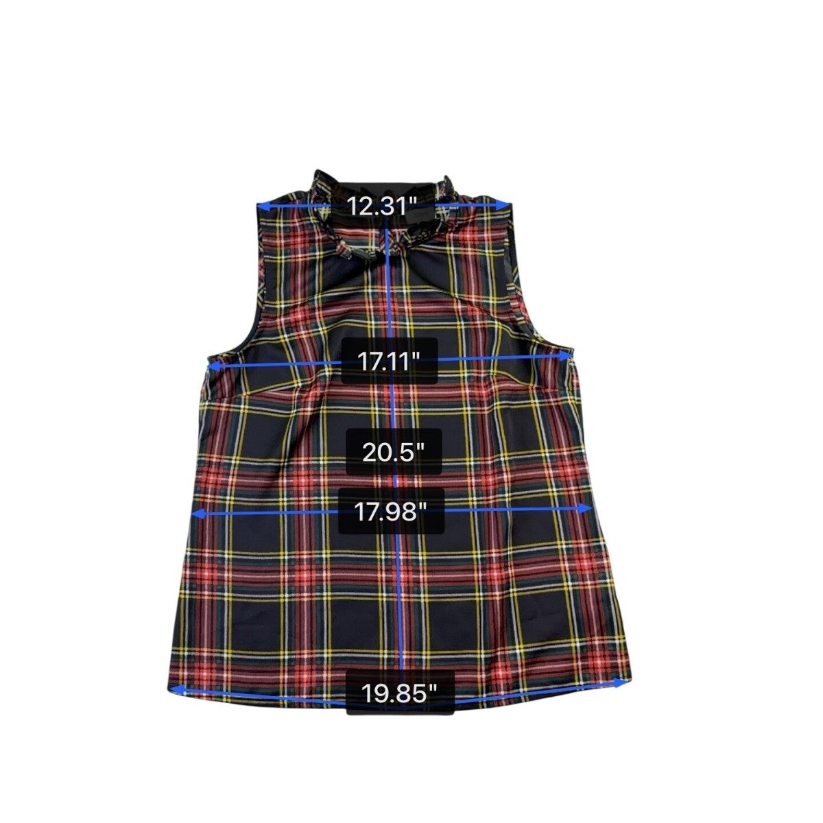J.Crew Women’s Plaid Ruffle Neck Sleeveless Top Black/Red Lightweight Sz XS