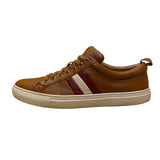 Bally Men’s Brown Leather White & Red Stripe Low-Top Casual Sneakers Size US10.5