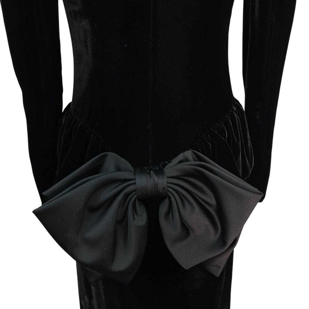Vtg 80s Wayne Clark Black Velvet Dress With Puff Sleeves & Bow Back Detail Sz 4