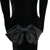 Vtg 80s Wayne Clark Black Velvet Dress With Puff Sleeves & Bow Back Detail Sz 4