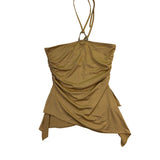 Edikted Womens Tan Polyester & Spandex Halter Top Ruched Asymmetrical Hem Size S