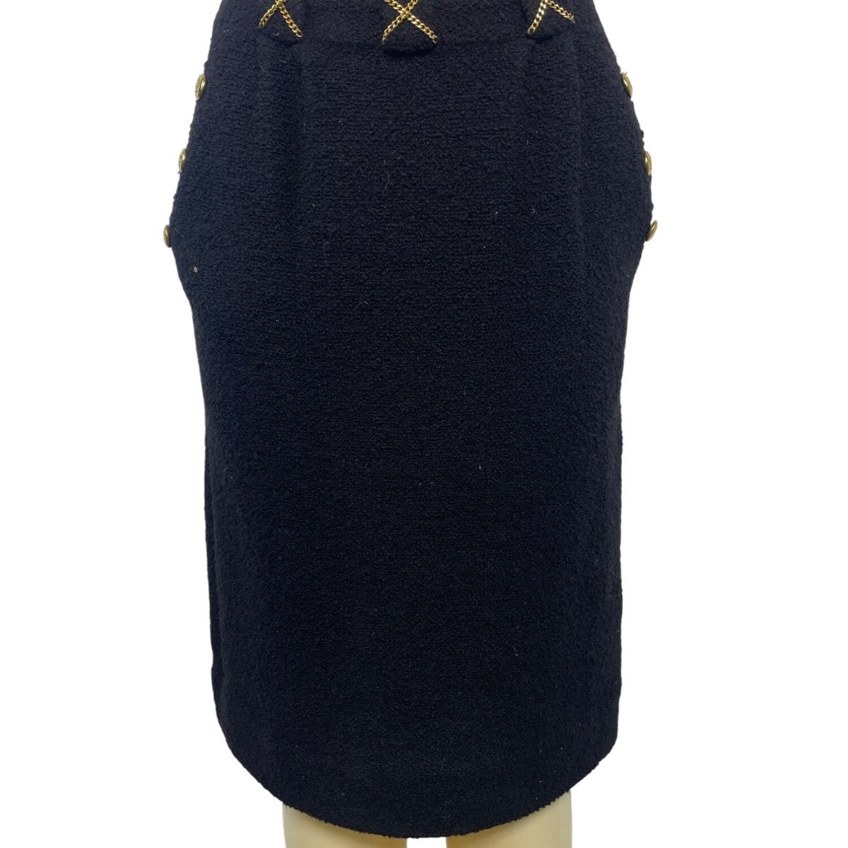 Vintage Black Bouclé Skirt Suit With Gold Button Details