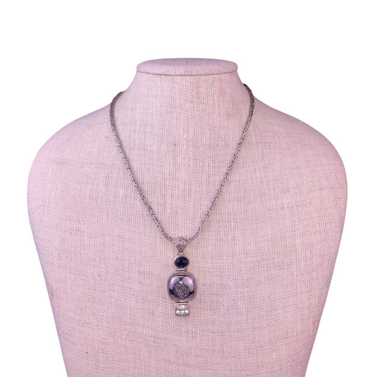 Sterling Silver 925 Womens Hematite Druzy Gemstone Pendant Necklace By Sarda 