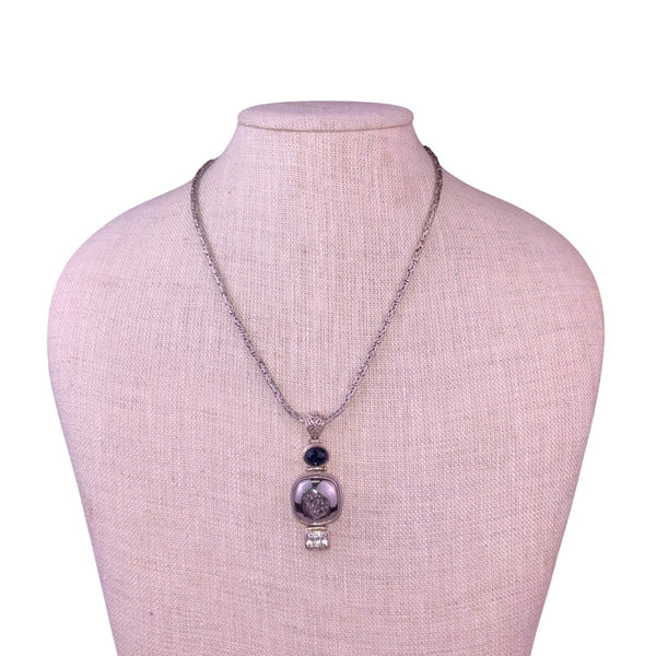 Sterling Silver 925 Womens Hematite Druzy Gemstone Pendant Necklace By Sarda 