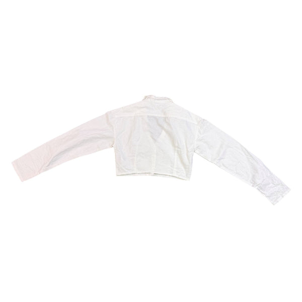 Motel Womens White Cotton Cropped Button-Up Long Sleeve Collared Shirt Size XS