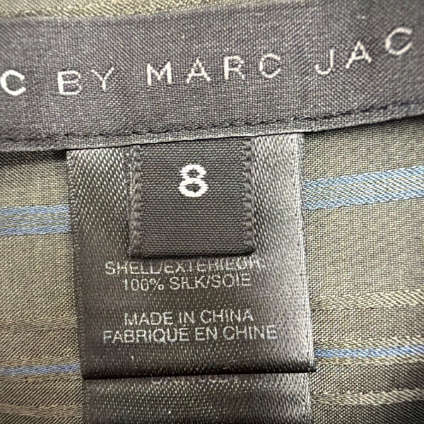 Marc By Marc Jacobs Womens Gray 100% Silk Ruffled Striped Blouse Size 8