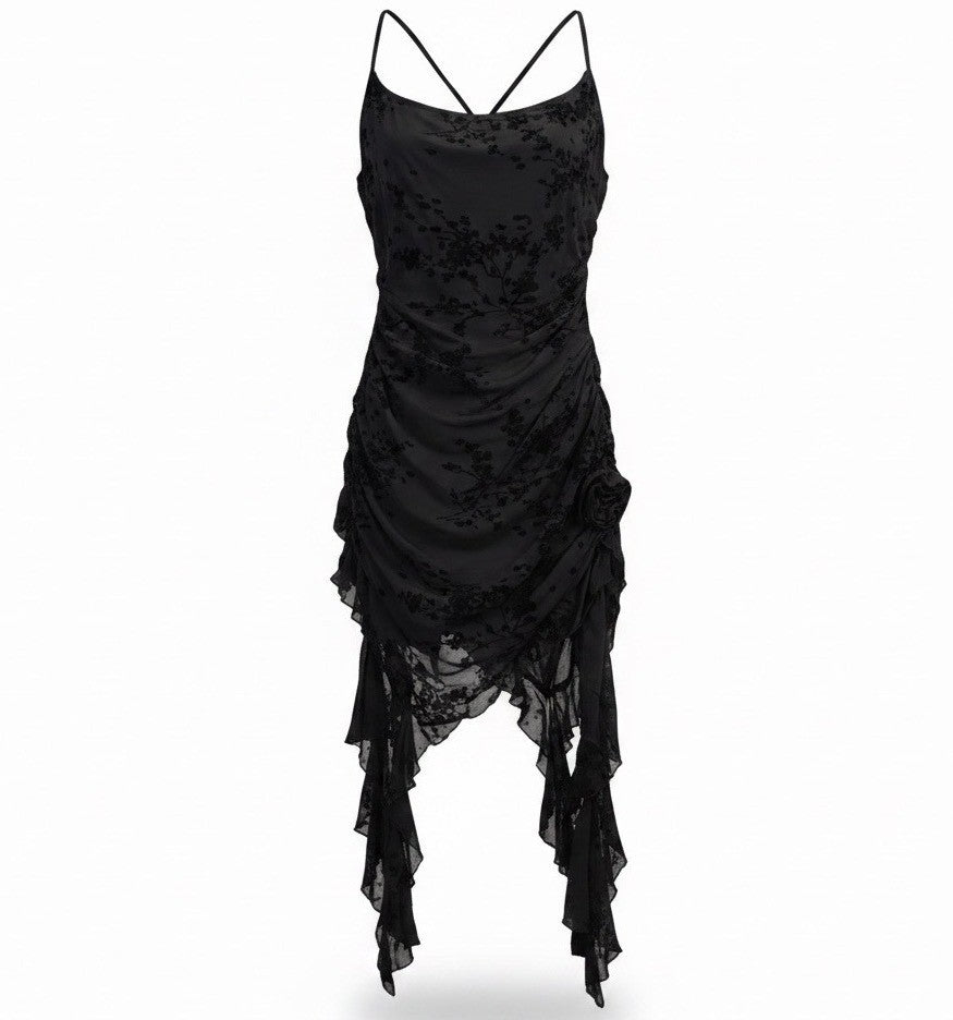 Fashion Nova Womens Black Floral Ruched Midi Dress Elegant Design Size XL