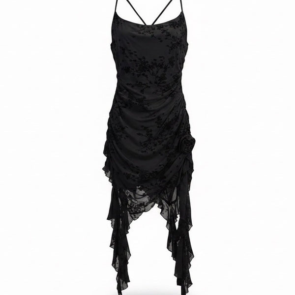Fashion Nova Womens Black Floral Ruched Midi Dress Elegant Design Size XL