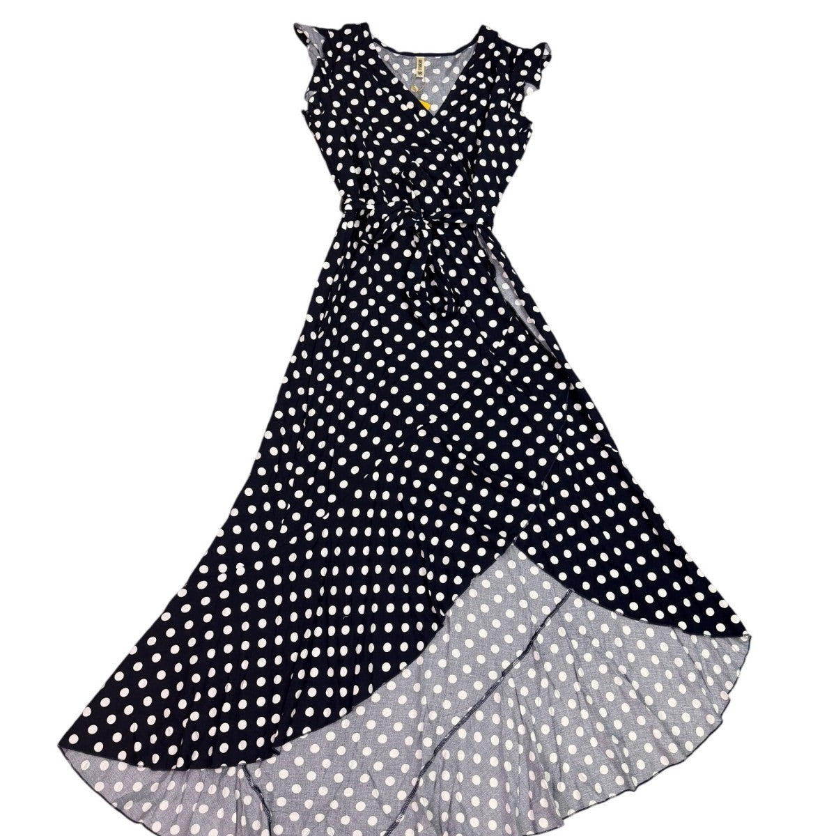Grecerelle Womens Navy Polka Dot Maxi Wrap Dress Rayon/Spandex Sz M