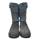 UGG Women’s Gray Knit Cuff & Suede Strap Detail Classic Pull-On Boots Size 8