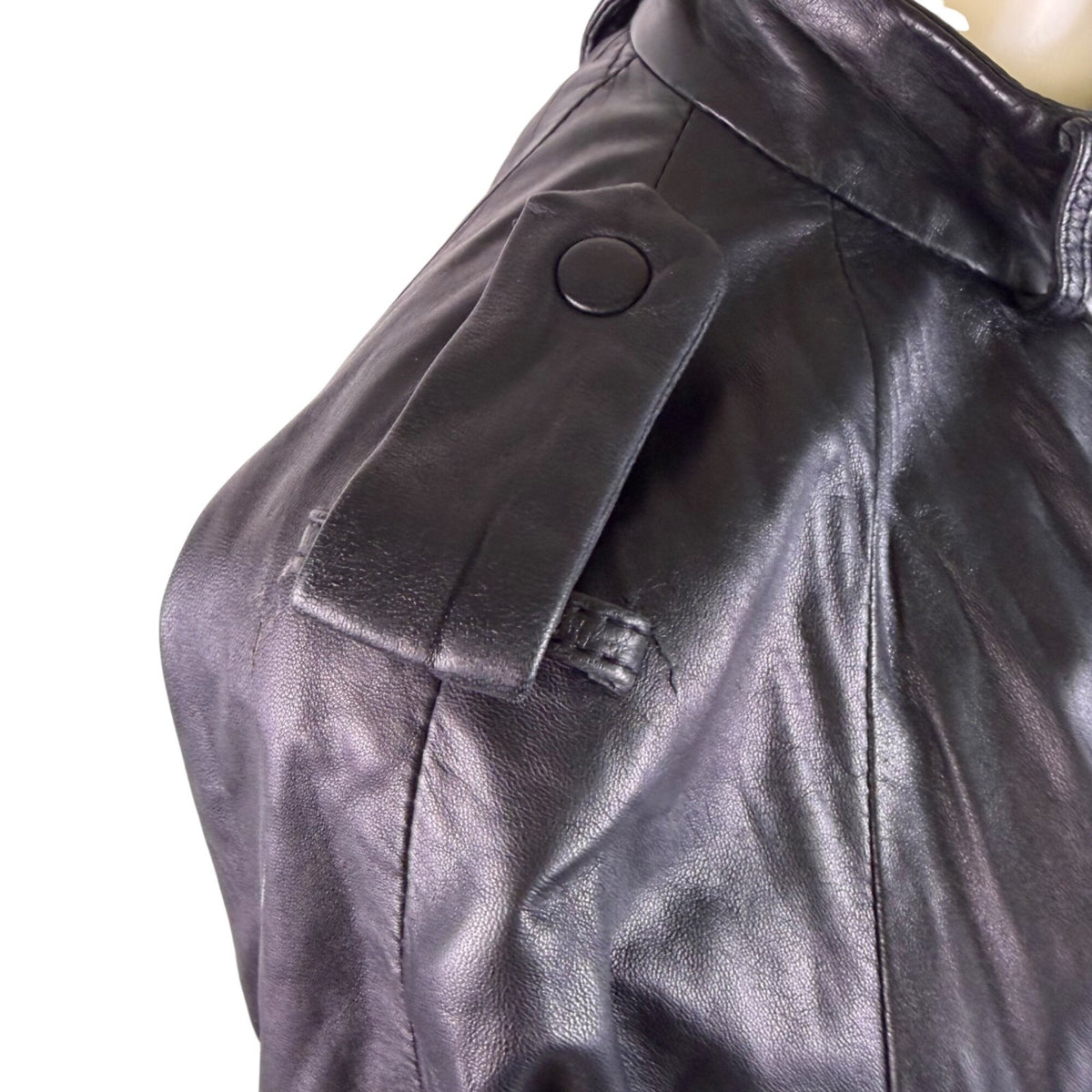Theory Womens Black Leather Jacket Small Italy Epaulet Bomber Style Zip Closure