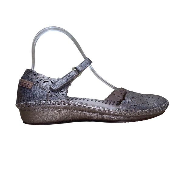 Pikolinos Women’s Silver Metallic Leather Cutout Design Mary Jane Shoes Size 39